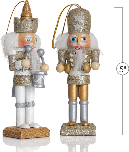 Nutcracker Hanging Ornament Figures – Gold and Silver Glittered Christmas Mini W - 第 7/8 張圖片