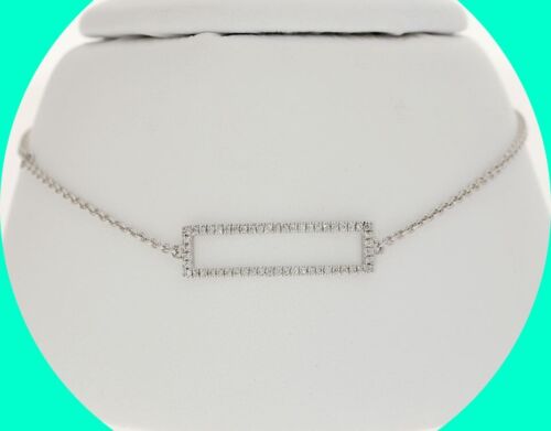 Diamond Rectangle Station Bracelet .11CT 14K White Gold Adj 5-7” Long