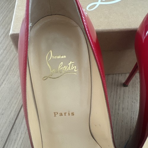 CHRISTIAN LOUBOUTIN FIFI 100 PATENT CALF LEATHER STILETTO PUMP 39 Black-Red - Picture 2 of 15