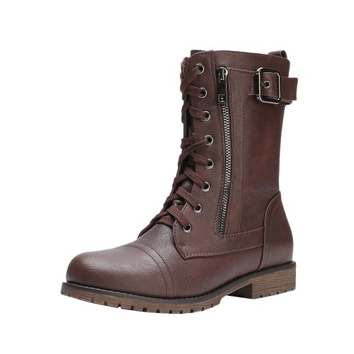 Women Winter Faux Fur Mid Calf Lace Up Military Combat Boots - Picture 10 of 37