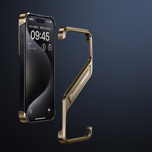 Aluminum Metal S Shape Frameless Hidden stand Case For iPhone 16 15 14 Pro Max - Zdjęcie 40 z 40