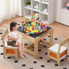 Kids Play Table  Chairs, 3 in 1 Toddler Set,Activity Table w/Storage, Wood Desk