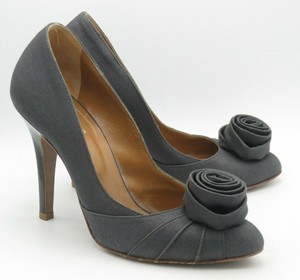 grey satin court shoes
