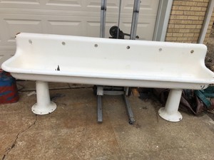 Details About Huge Antique Cast Iron Trough Sink 8 Long With Pedestals And Wall Mounts