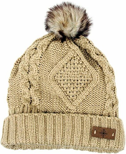 Women's Winter Fleece Fuzzy Lined Cable Knitted Pom Pom Cold Multi Color Beanie - Picture 42 of 49