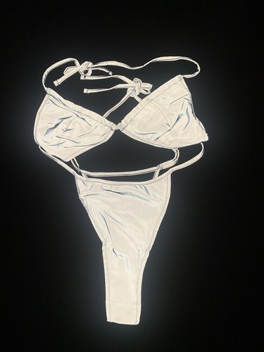 Reflective Rave Outfits for Women - Sexy Shiny Festival Halter Triangle Top Thon