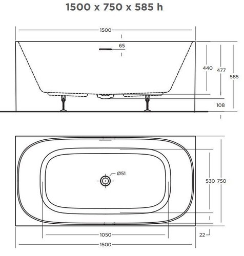 Bath Tub Corner Or Free Standing Modern Slimline Cube Design 1500 x 750 x 585mm - Picture 4 of 6