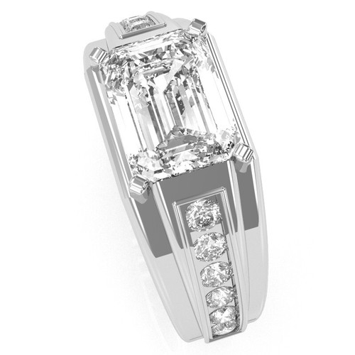 14k Gold Men's 6x8mm White Topaz Diamond Channel Ring - Picture 9 of 11