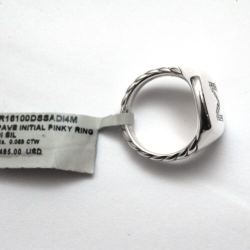 New DAVID YURMAN Pave Initial Letter M Pinky Ring in Diamond & Silver Size 4 - Picture 6 of 8