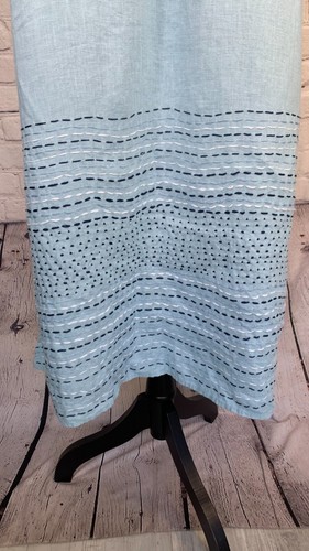 NEW Pure Jill Kantha Quilt Stitched Sleeveless 100% Linen Maxi Dress Blue XSp - Picture 17 of 22