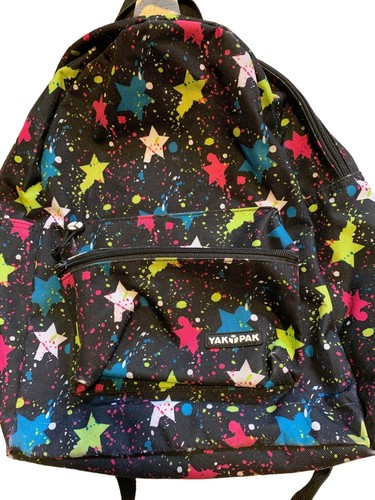 YAK PAK Basic Backpack Book Bag Girls Stars Paint Splatter Black Colorful School - Picture 2 of 7