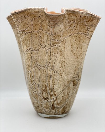 Makora Krosno Marbled Handkerchief Art Glass Vase 12” Handmade Beige/Tan Poland - Picture 3 of 16