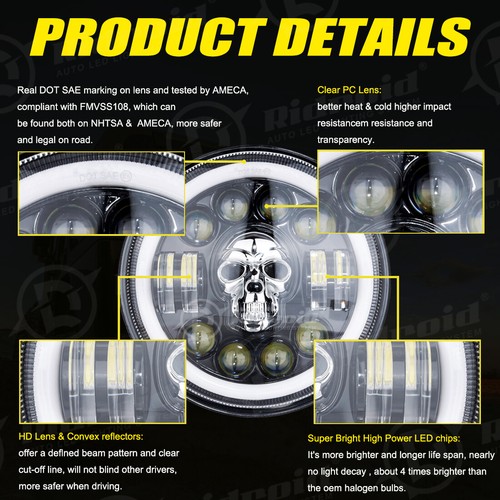 For Harley Davidson Electra Glide Classic 7" LED Headlight + 4.5" Passing Lights - Bild 8 von 24