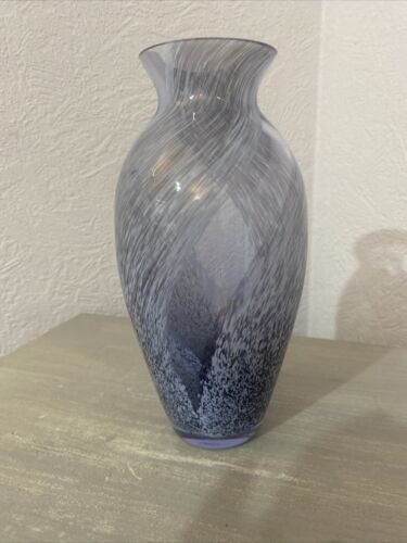 VINTAGE CAITHNESS SCOTTISH BLUE/purple WHITE SWIRLS GLASS VASE 20.5cm H 9cm Mid - Picture 3 of 7