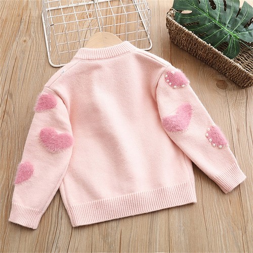 Infant Baby Girls Long Sleeve Fleece Love Print Pearl Sweater Outer Outfits - Picture 13 of 18