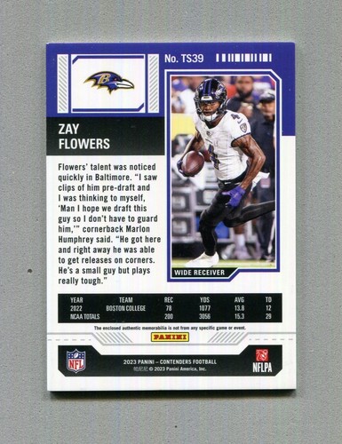 2023 Panini Contenders Zay Flowers Rookie Ticket Jersey Card #TS39 - Bild 2 von 2