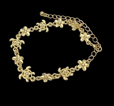 Fashion  Anklet-- FLOWERS- TURTLES -gold color- crystals  7 - 10"