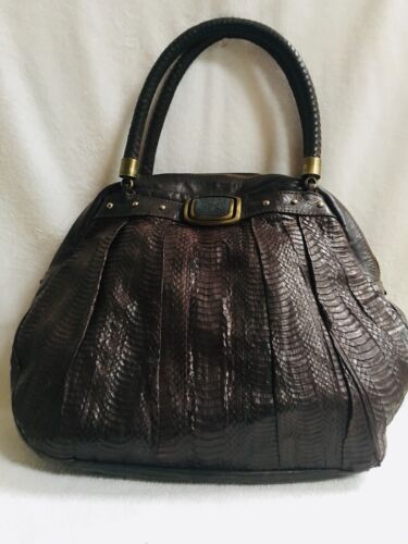 R & Y Augousti Dark Brown Snakeskin and Leather To