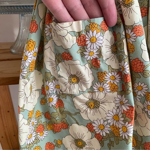 Lacey Lane Blue Yellow Retro Floral Print Button Down Dress - Picture 7 of 12