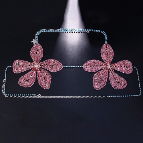 Women Rhinestone Bras Chest Brachet Colorful Flower Sexy Body Chain Bralet Party - Picture 8 of 12