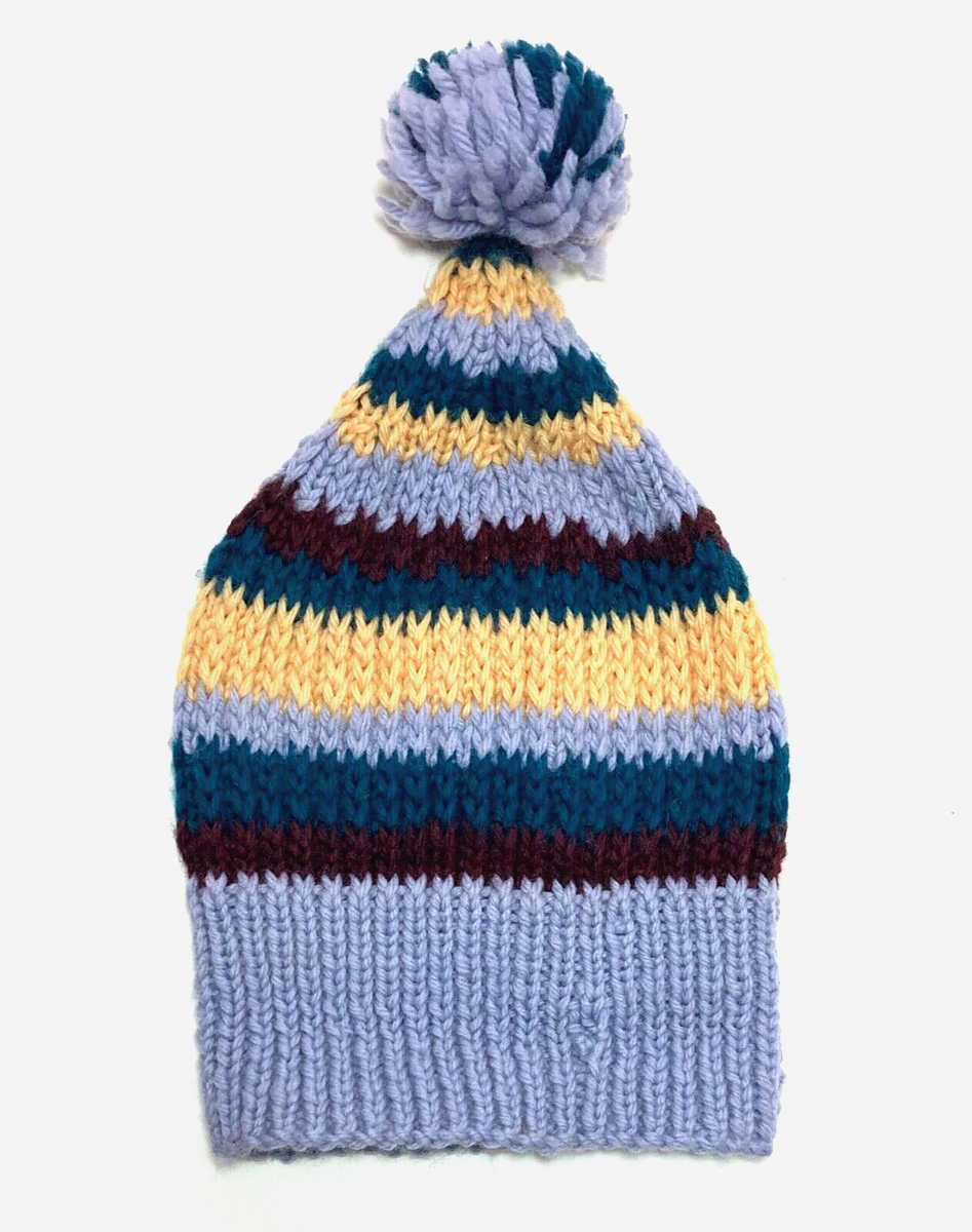 VINTAGE HAND KNIT STRIPED RIB KNIT HAT, YOUTH LARGE, ADULT  display picture 2