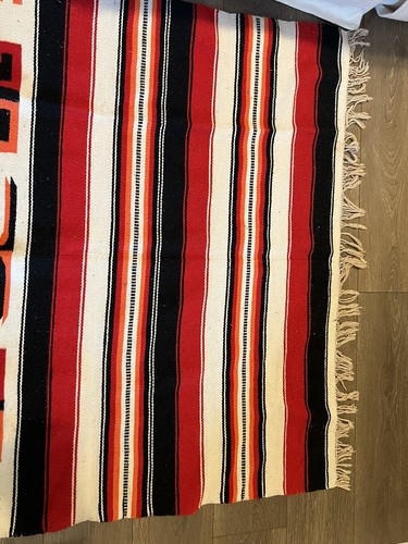 Vintage Wolle Handgewebt Teppich Yei Thunderbird Design Southwest Creme Rot Schwarz 4x6 - Bild 5 von 5