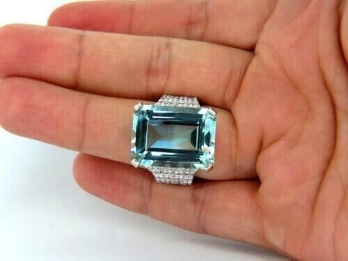 Limited Edition Emerald Cut Blue Lab Created Aquamarine Solitaire Style Ring - Picture 4 of 6