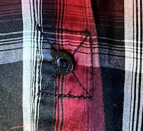 Helix Athletic Fit Sz L Shirt Pearl Clip Pocket Button Red Plaid Roll Tab Sleeve - Picture 15 of 17