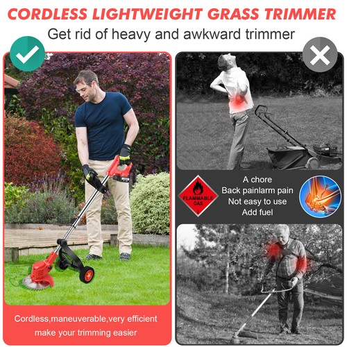 Cordless Weed Electric Brush Cutter Lawn Edger Grass String Trimmer Battery US - Picture 32 of 42