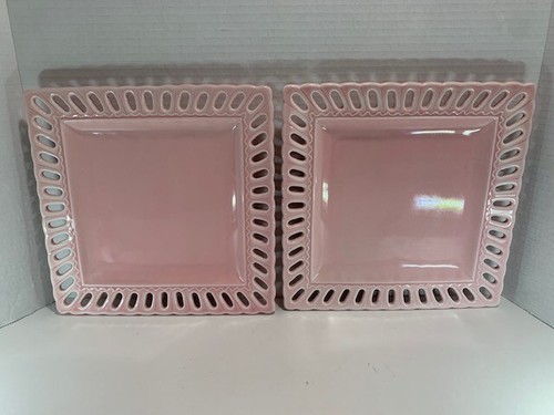 2 "Prissy Plates" Square Pink Scalloped And Decorative Edge Design 9" Hangable