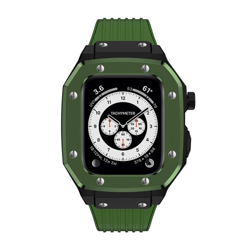 For Apple Watch 8 7 6 5 4 SE 44/45mm Mod Kit Zinc Alloy Case Rubber Sport Bands - Picture 24 of 53
