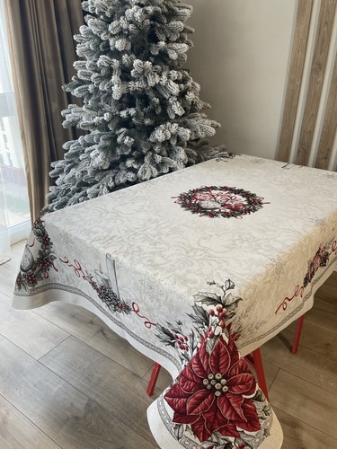 Mantel de Navidad para mesa de vacaciones tapiz mesa lino tela plateada - Imagen 3 de 12