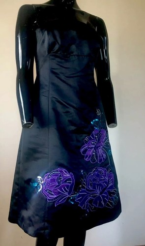 Dress Debut Debenhams Size 14 Black Flowered Evening Formal Prom - Picture 3 of 5