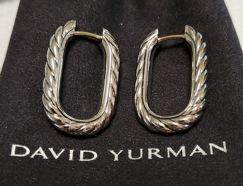 [NEW] David Yurman Silver/Gold Madision Cable Hoop Earrings - Certificate