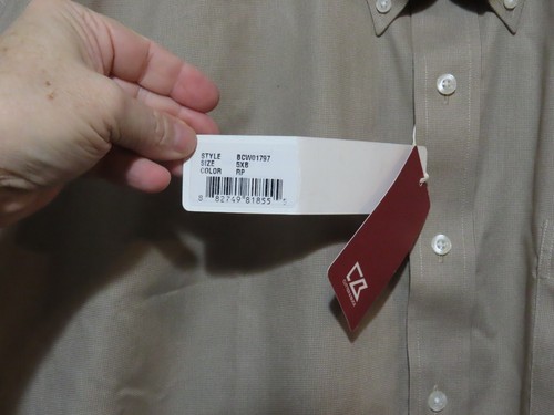 Cutter & Buck Epic Easy Care Nailshead Mens 5XB Tan Short Sleeve Dress Shirt - Picture 4 of 9