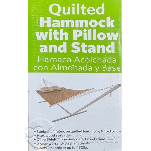BRAND NEW Sunbrella Padded Quilted 2-Person 180" x 55" Hammock w/ Pillow & Stand - Picture 2 of 6