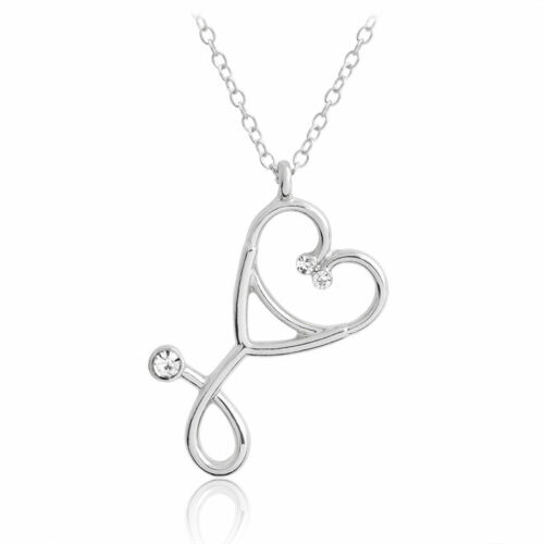 Collier Pendentif Stéthoscope Cœur Bijou strass Médecin Infirmière Cadeau Merci - Foto 6 di 7
