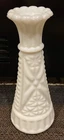 Vintage Anchor Hocking White Milk Glass 6" Stars and Bars Flower Bud Vase