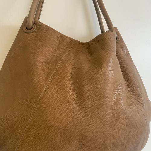 Radley Beaded Leather Hobo Slouch Shoulder Bag Beige Magnetic Closure - Picture 3 of 15