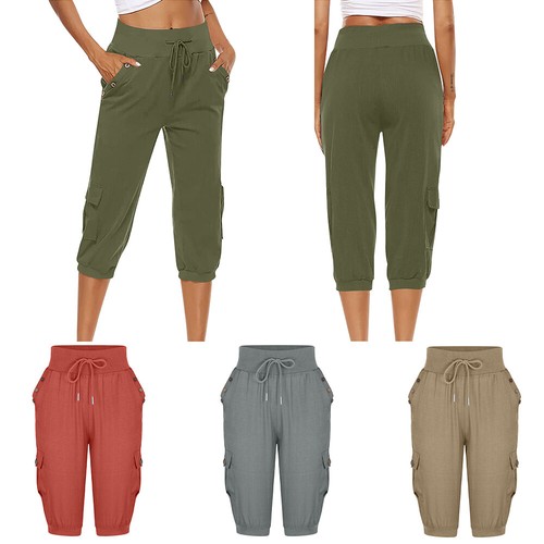 Women Cropped Pants Capri Sweatpans Casual Joggers Stretch Yoga Running Trousers - Picture 5 of 30