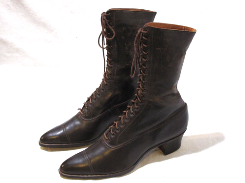 Antique Ladies High Top Lace Up Brown Leather Shoes c. 1900 - Picture 7 of 14
