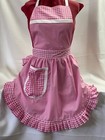 RETRO VINTAGE 50s STYLE FULL APRON / PINNY - PINK with PINK & WHITE GINGHAM TRIM