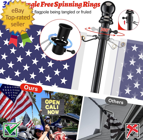 House Flag Pole Kit - 5Ft Tangle Free Heavy Duty Flag Pole for outside House - Picture 2 of 7