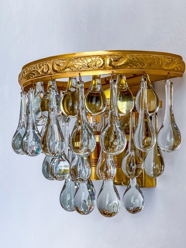 One of Three ERNST PALME PALWA Gild and Crystal Glas Wall Sconce 1970s - Picture 15 of 17