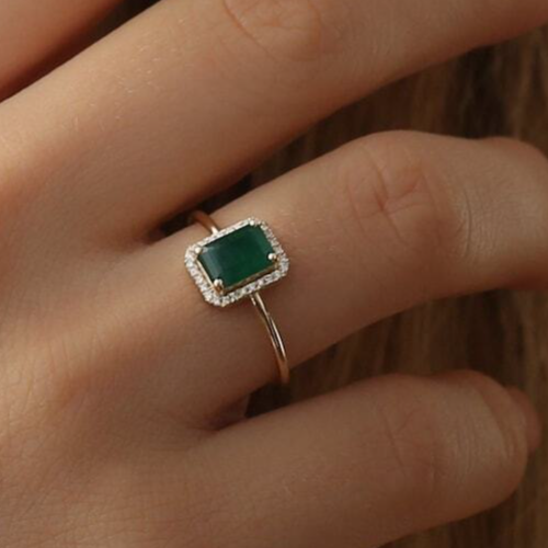 14k Solid Gold Emerald Ring, Solid Gold Diamond Ring, Engagement Ring woman ring