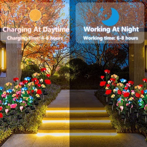 2 Packs Solar Power Rose Flower Lights Outdoor Garden Landscape Yard Lamp Decor - Picture 3 of 23