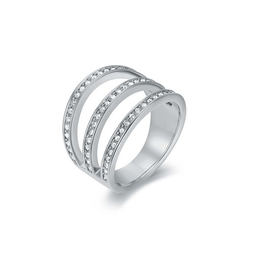 Triple Striped Statement Ring with Swarovski Crystals Rhodium Plated - Picture 2 of 3