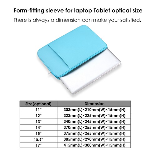 B2015 Laptop Sleeve Soft Zipper Pouch 11”/12”/13”/14”/15”/15.6”/17” Bag B3L8 - Afbeelding 6 van 12