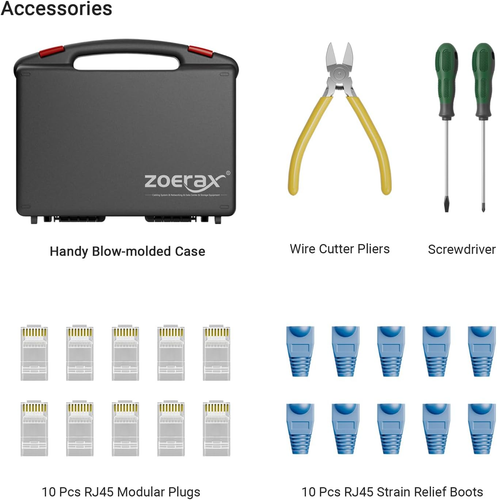 Kit d'outils réseau, ZOERAX 11 en 1 Kit d'outils à sertir professionnel RJ45 - Passage - Photo 6/12