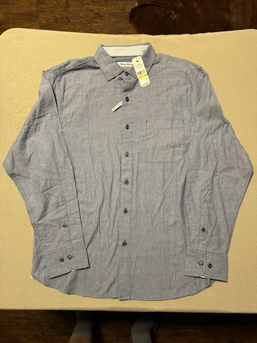 Tommy Bahama Long Sleeve Shirt Heather Bay Herringbone Bering Blue Size M NWT